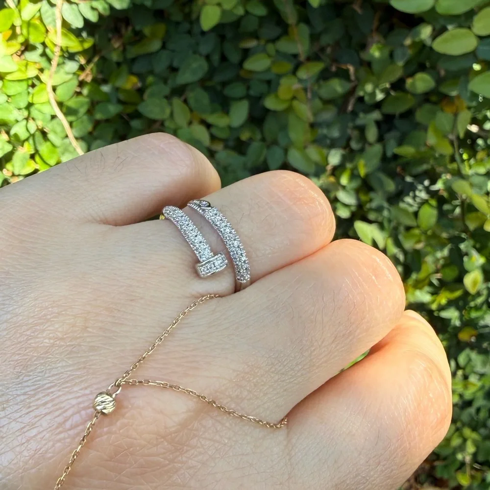 Open Band Pavé Spiral Ring in Silver - Picture 5 of 5